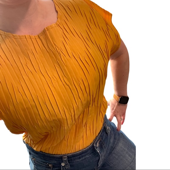 Vintage 90s Plus Size Textured Golden Yellow Mustard Dolman Top Size 18 - Picture 10 of 10